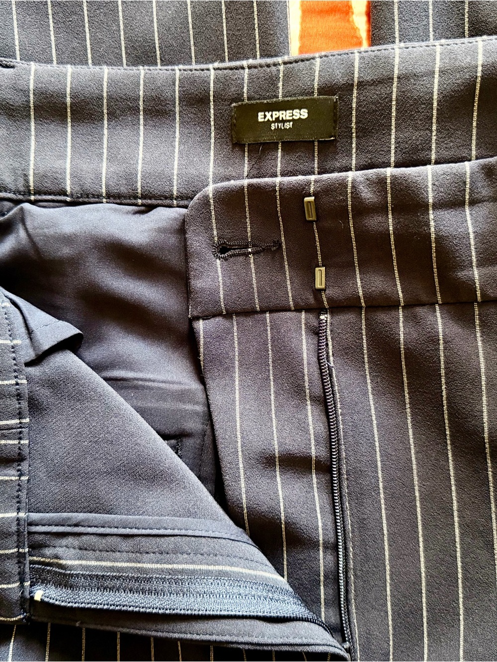 Express Navy Pinstripe Vest and Wide-Leg Pantsuit - Picture 6 of 9